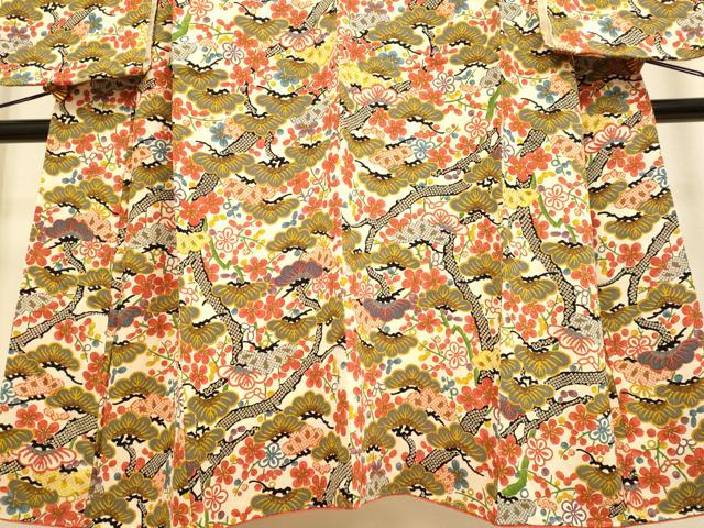 平和屋本店[]極上　子供　女の子　9・10歳　小紋　梅松　金彩　鬼しぼ縮緬　逸品　DZAB3229kh6_3