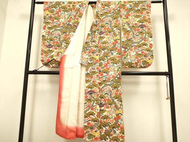 平和屋本店[]極上　子供　女の子　9・10歳　小紋　梅松　金彩　鬼しぼ縮緬　逸品　DZAB3229kh6_1