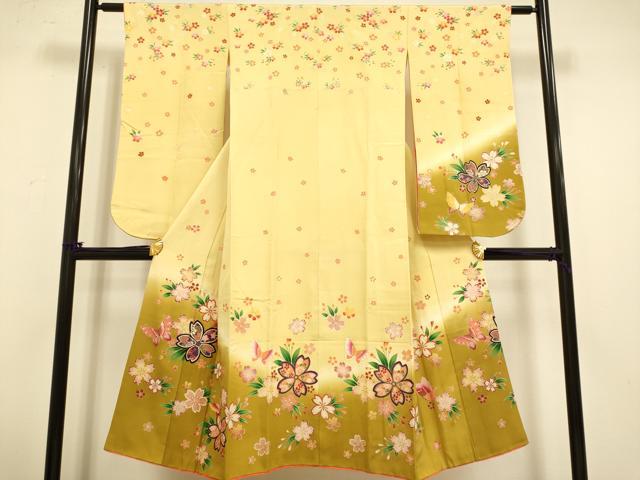 平和屋本店∵極上　女の子　十三参り　子供　祝着　舞蝶桜文　暈し染め　金彩　逸品　DZAB3231kh6
