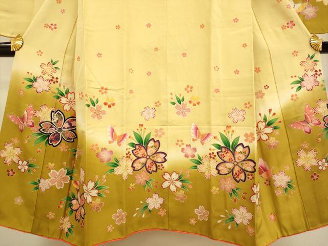 平和屋本店∵極上　女の子　十三参り　子供　祝着　舞蝶桜文　暈し染め　金彩　逸品　DZAB3231kh6_3