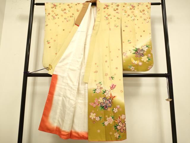 平和屋本店∵極上　女の子　十三参り　子供　祝着　舞蝶桜文　暈し染め　金彩　逸品　DZAB3231kh6_1