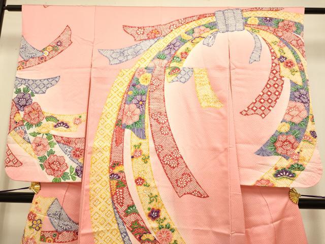 平和屋本店∵極上　女の子　十三参り　子供　祝着・襦袢(半衿刺繍)セット　駒刺繍　束ね熨斗　吉祥花松文　暈し染め　逸品　DZAB3232kh6_2