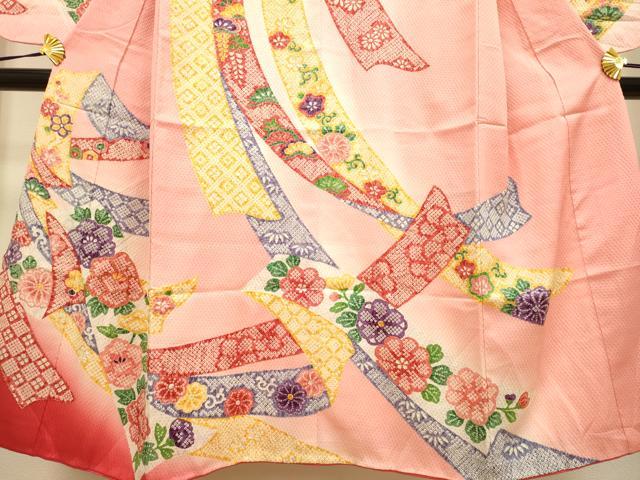 平和屋本店∵極上　女の子　十三参り　子供　祝着・襦袢(半衿刺繍)セット　駒刺繍　束ね熨斗　吉祥花松文　暈し染め　逸品　DZAB3232kh6_3