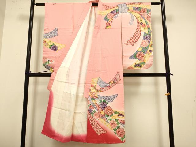 平和屋本店∵極上　女の子　十三参り　子供　祝着・襦袢(半衿刺繍)セット　駒刺繍　束ね熨斗　吉祥花松文　暈し染め　逸品　DZAB3232kh6_1