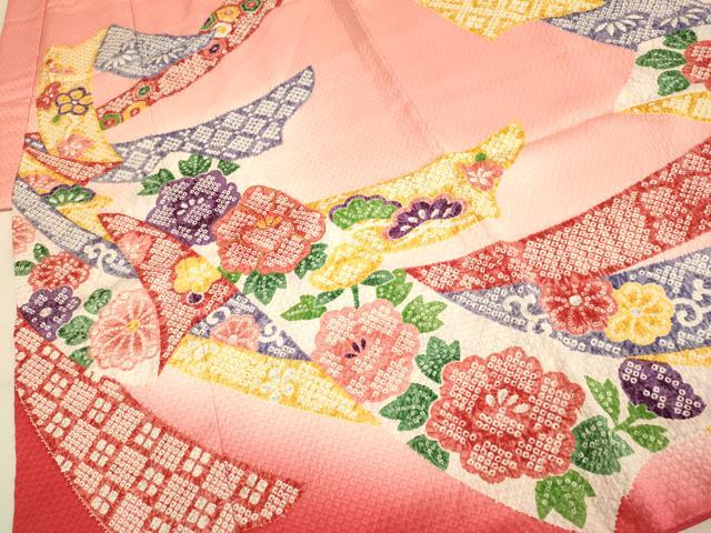 平和屋本店∵極上　女の子　十三参り　子供　祝着・襦袢(半衿刺繍)セット　駒刺繍　束ね熨斗　吉祥花松文　暈し染め　逸品　DZAB3232kh6_4