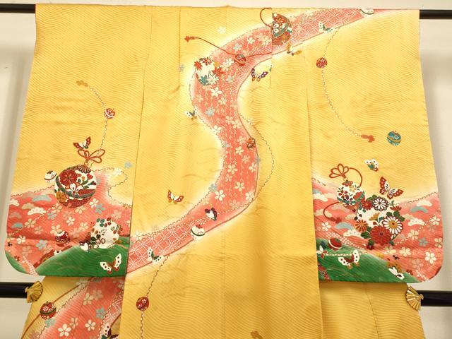 平和屋本店∵極上　女の子　十三参り　子供　祝着・袋帯・しごきセット　駒刺繍　舞蝶鈴花文　暈し染め　金彩　逸品　DZAB3241kh6_2