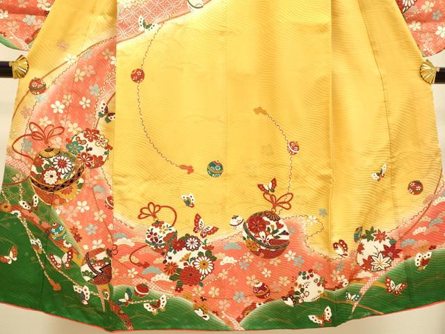 平和屋本店∵極上　女の子　十三参り　子供　祝着・袋帯・しごきセット　駒刺繍　舞蝶鈴花文　暈し染め　金彩　逸品　DZAB3241kh6_3