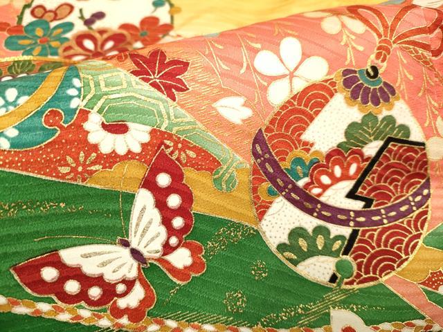 平和屋本店∵極上　女の子　十三参り　子供　祝着・袋帯・しごきセット　駒刺繍　舞蝶鈴花文　暈し染め　金彩　逸品　DZAB3241kh6_4