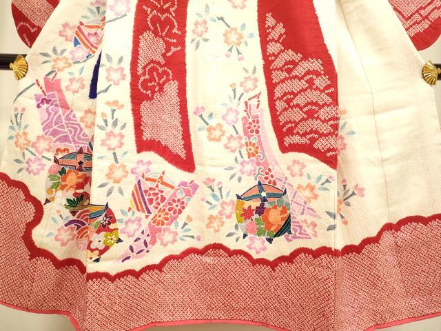 平和屋本店[]極上　七五三　女の子　７歳　祝着　四つ身　絞り　束ね熨斗糸車花文　逸品　DZAB3246kh6_3
