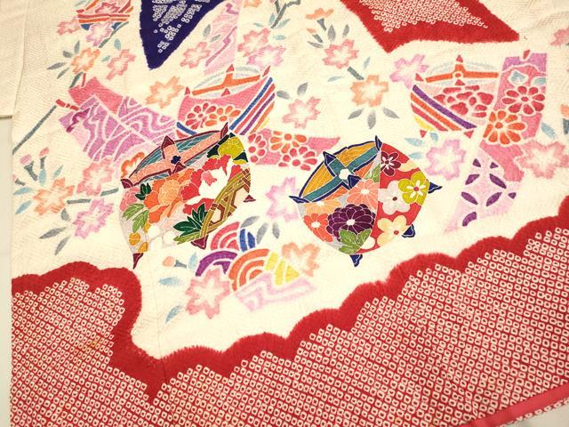 平和屋本店[]極上　七五三　女の子　７歳　祝着　四つ身　絞り　束ね熨斗糸車花文　逸品　DZAB3246kh6_4
