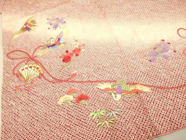 平和屋本店∵極上　女の子　十三参り　子供　祝着・襦袢セット　刺繍　絞り　檜扇飛鶴　松竹梅　暈し染め　金銀糸　逸品　DZAB3247kh6_3