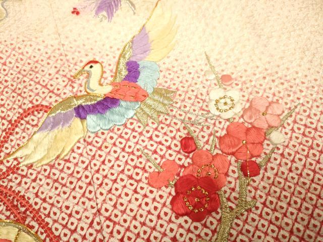 平和屋本店∵極上　女の子　十三参り　子供　祝着・襦袢セット　刺繍　絞り　檜扇飛鶴　松竹梅　暈し染め　金銀糸　逸品　DZAB3247kh6_4