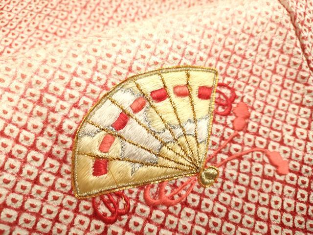 平和屋本店∵極上　女の子　十三参り　子供　祝着・襦袢セット　刺繍　絞り　檜扇飛鶴　松竹梅　暈し染め　金銀糸　逸品　DZAB3247kh6_5
