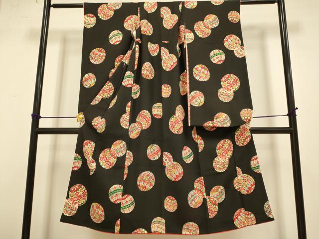 平和屋本店∵極上　女の子　十三参り　子供　祝着　型染　毬　黒地　逸品　DZAB3251kh6