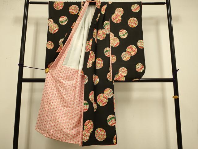 平和屋本店∵極上　女の子　十三参り　子供　祝着　型染　毬　黒地　逸品　DZAB3251kh6_1