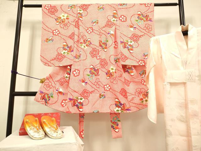 平和屋本店[]極上　七五三　女の子　3歳　祝着　三つ身・襦袢・草履セット　鴛鴦花文　金彩　逸品　DZAB3253kh6