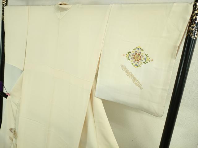 平和屋本店●極上　訪問着　駒刺繍　鳳凰花菱文　鳥の子色地　暈し染め　金彩　逸品　DZAB3282kh6 平和屋本店○極上 訪問着 駒刺繍 鳳凰花菱文 鳥の子色地 暈し染め 金彩