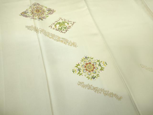 平和屋本店●極上　訪問着　駒刺繍　鳳凰花菱文　鳥の子色地　暈し染め　金彩　逸品　DZAB3282kh6 平和屋本店○極上 訪問着 駒刺繍 鳳凰花菱文 鳥の子色地 暈し染め 金彩