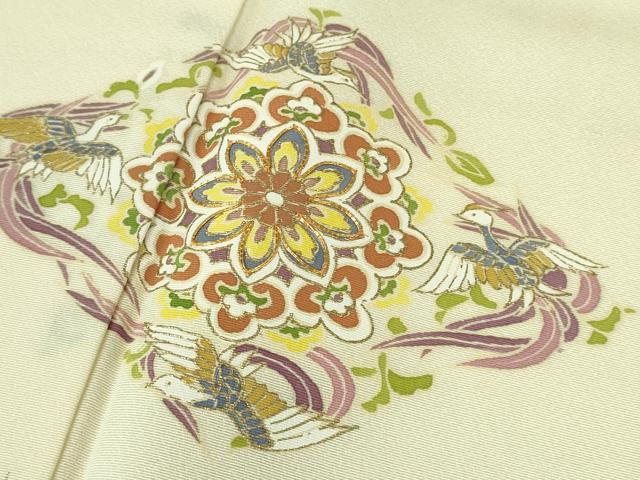平和屋本店●極上　訪問着　駒刺繍　鳳凰花菱文　鳥の子色地　暈し染め　金彩　逸品　DZAB3282kh6 平和屋本店○極上 訪問着 駒刺繍 鳳凰花菱文 鳥の子色地 暈し染め 金彩