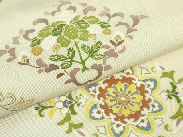平和屋本店●極上　訪問着　駒刺繍　鳳凰花菱文　鳥の子色地　暈し染め　金彩　逸品　DZAB3282kh6 平和屋本店○極上 訪問着 駒刺繍 鳳凰花菱文 鳥の子色地 暈し染め 金彩