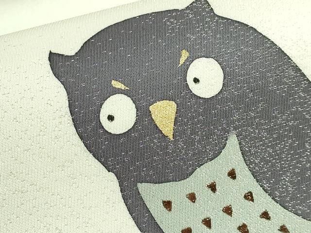 平和屋着物●極上　両面　全通柄袋帯　ミミズク　三日月　金彩　銀通し地　逸品　未使用　DZAB3334kh6_3