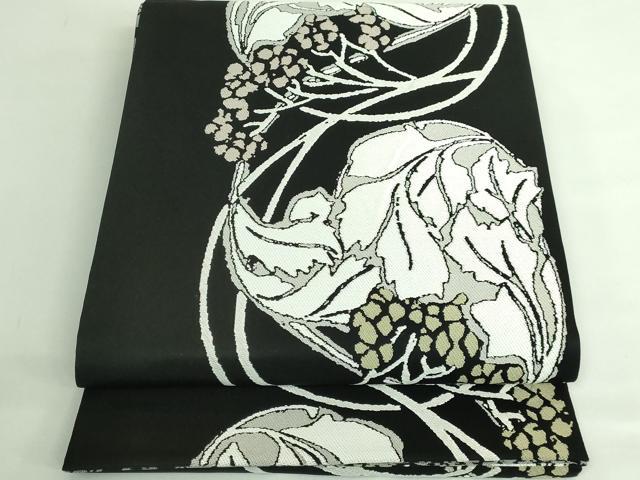平和屋着物●極上　両面　全通柄袋帯　ART Nouveau Designs　アールヌーボー　唐織　花丸文　黒地　証紙・たとう紙付き　逸品　DZAB3348kh6 平和屋着物○極上 両面 全通柄袋帯 ART Nouveau Designs アール