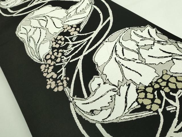平和屋着物●極上　両面　全通柄袋帯　ART Nouveau Designs　アールヌーボー　唐織　花丸文　黒地　証紙・たとう紙付き　逸品　DZAB3348kh6 平和屋着物○極上 両面 全通柄袋帯 ART Nouveau Designs アール