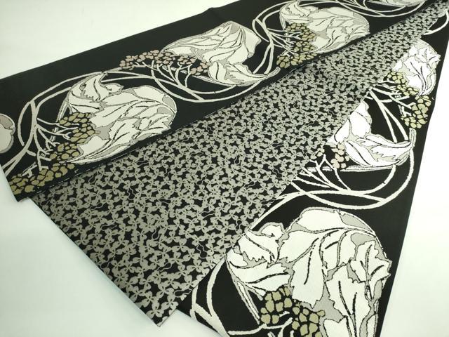平和屋着物●極上　両面　全通柄袋帯　ART Nouveau Designs　アールヌーボー　唐織　花丸文　黒地　証紙・たとう紙付き　逸品　DZAB3348kh6_8