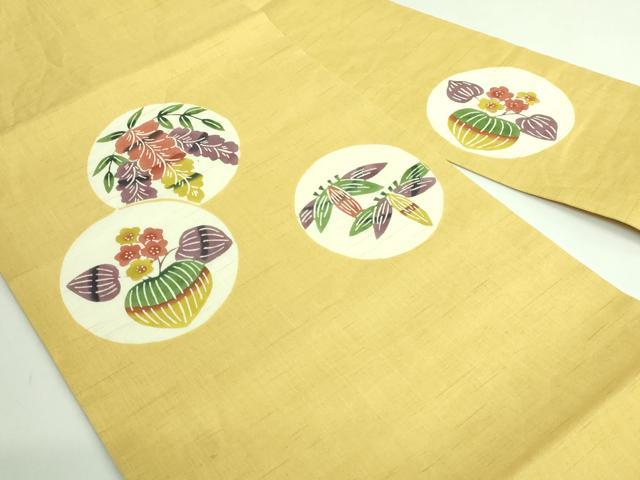 平和屋着物＊極上　夏物　青山みとも　九寸名古屋帯　花丸文　紅型　麻　黄色地　たとう紙付き　逸品　DZAB3350kh6_2