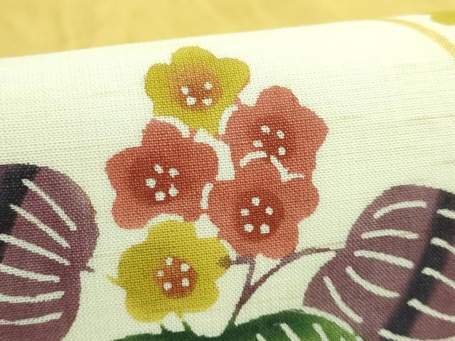 平和屋着物＊極上　夏物　青山みとも　九寸名古屋帯　花丸文　紅型　麻　黄色地　たとう紙付き　逸品　DZAB3350kh6_4