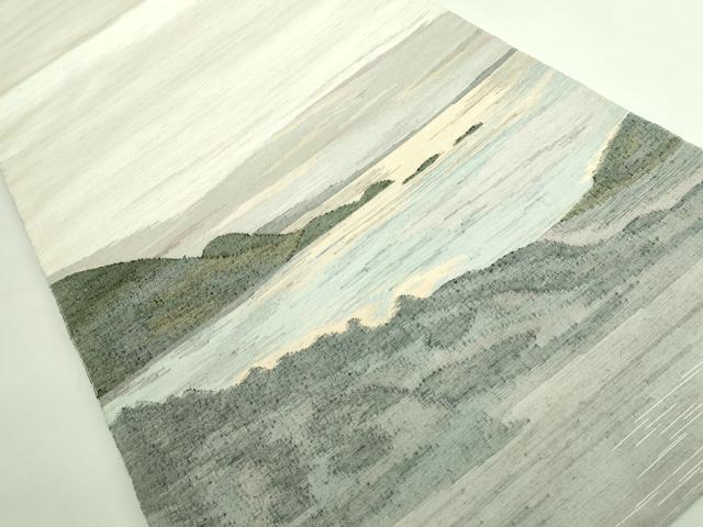 平和屋着物●極上　絲藝苑　上島洋山　両面　太鼓柄袋帯　風景文　逸品　DZAB3366kh6 平和屋着物○極上 絲藝苑 上島洋山 両面 太鼓柄袋帯 風景文 逸品