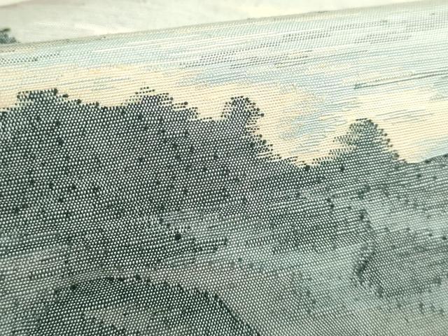平和屋着物●極上　絲藝苑　上島洋山　両面　太鼓柄袋帯　風景文　逸品　DZAB3366kh6 平和屋着物○絲藝苑 上島洋山 訪問着 紬地 舞蝶文 金糸 正絹 逸品