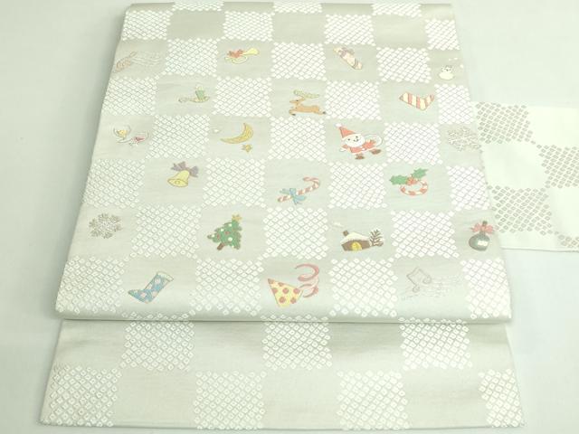 平和屋着物●極上　西陣　まいづる謹製　九寸名古屋帯　唐織　クリスマス　サンタクロース　トナカイ　雪だるま　金銀糸　逸品 DZAB3377kh6