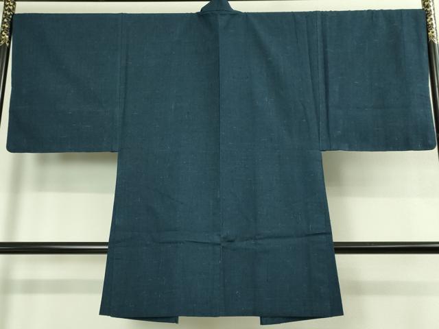 平和屋着物○極上 男性 紬 アンサンブル 長羽織 濃い紺鼠色 逸品