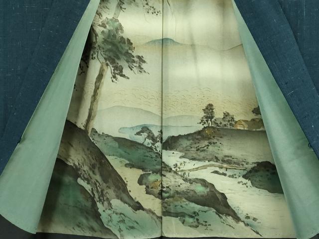 平和屋着物●極上　男性　紬　アンサンブル　長羽織　濃い紺鼠色　逸品　DZAB3415kh6 平和屋着物○極上 男性 紬 アンサンブル 長羽織 濃い紺鼠色 逸品