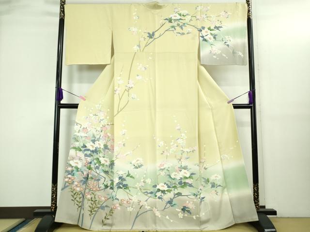 平和屋本店●極上　訪問着　友禅　草花文　蒸栗色　暈し染め　三越扱い　逸品　DZAB3426kh6