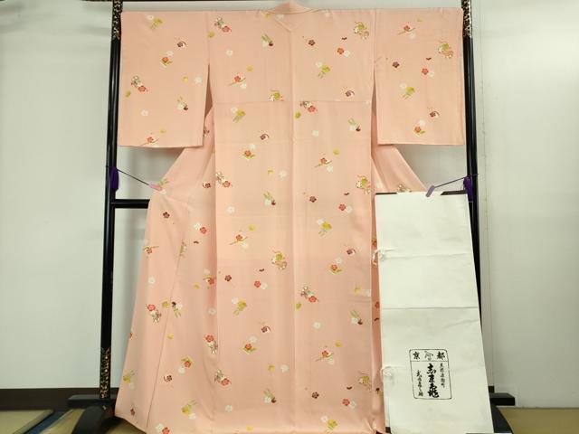 平和屋本店●極上　銀座　志ま亀　小紋　楽器花文　鼓　笙　太鼓　一斤染色地　たとう紙付き　逸品　DZAB3435kh6 104,000円