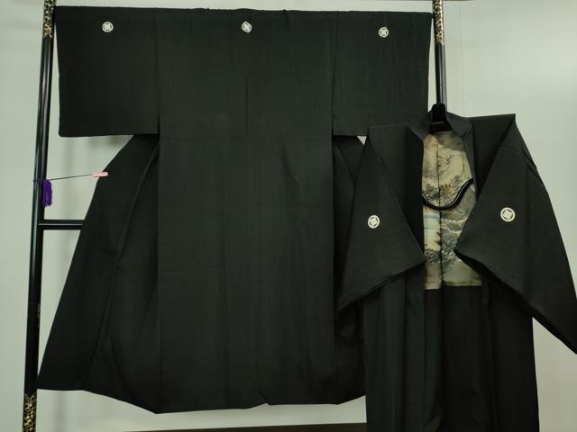 平和屋本店●極上　男性　黒紋付　長羽織セット　逸品　DZAB3476kh6