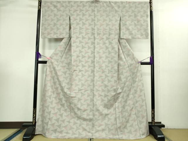 平和屋着物▽極上　結城紬　単衣　100亀甲　薄梅鼠色地　ロング丈　逸品　DZAB3481kh6_1