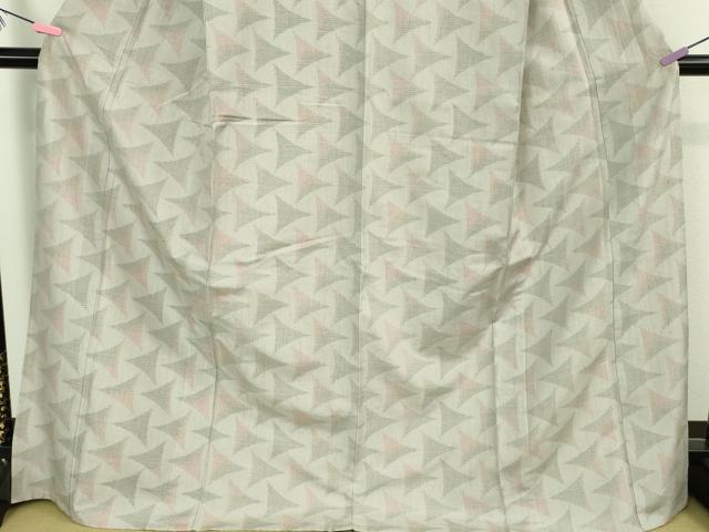 平和屋着物▽極上　結城紬　単衣　100亀甲　薄梅鼠色地　ロング丈　逸品　DZAB3481kh6_4