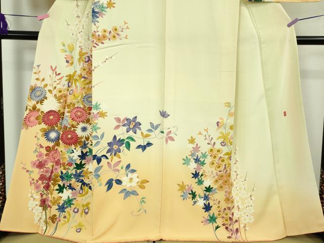 平和屋本店●極上　本加賀友禅作家　浅野冨治男　訪問着　草花文　女郎花色地　暈し染め　逸品　DZAB3501kh6_3