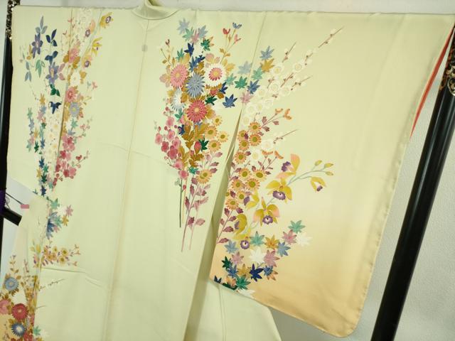 平和屋本店●極上　本加賀友禅作家　浅野冨治男　訪問着　草花文　女郎花色地　暈し染め　逸品　DZAB3501kh6_2