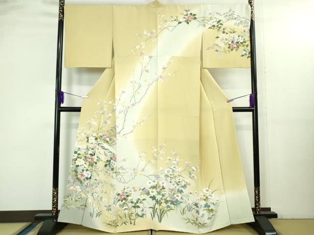 平和屋本店●極上　訪問着　風景花文　暈し染め　砥粉色地　逸品　DZAB3502kh6