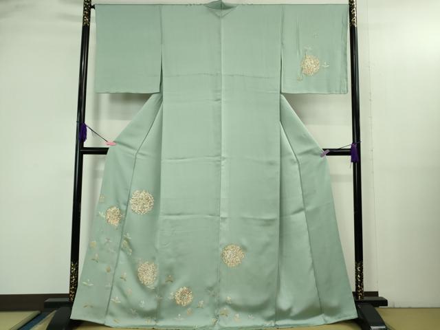 平和屋本店●極上　訪問着　刺繍　花唐草文　錆青磁色地　金彩　逸品　未使用　DZAB3503kh6