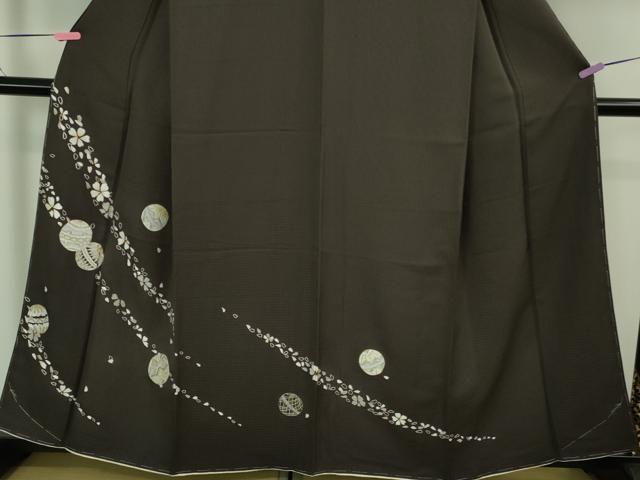平和屋着物●極上　訪問着　総刺繍　毬　舞桜　黒鳶色地　金銀糸　逸品　未使用　DZAB3510kh6_3