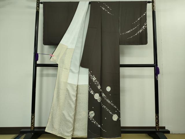 平和屋着物●極上　訪問着　総刺繍　毬　舞桜　黒鳶色地　金銀糸　逸品　未使用　DZAB3510kh6_1