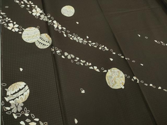 平和屋着物●極上　訪問着　総刺繍　毬　舞桜　黒鳶色地　金銀糸　逸品　未使用　DZAB3510kh6_4