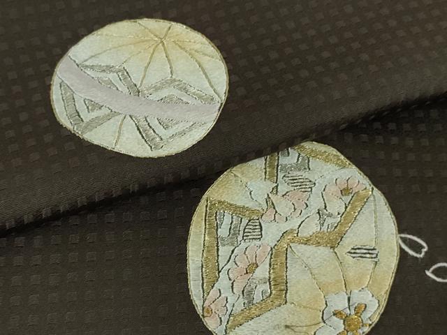 平和屋着物●極上　訪問着　総刺繍　毬　舞桜　黒鳶色地　金銀糸　逸品　未使用　DZAB3510kh6_6