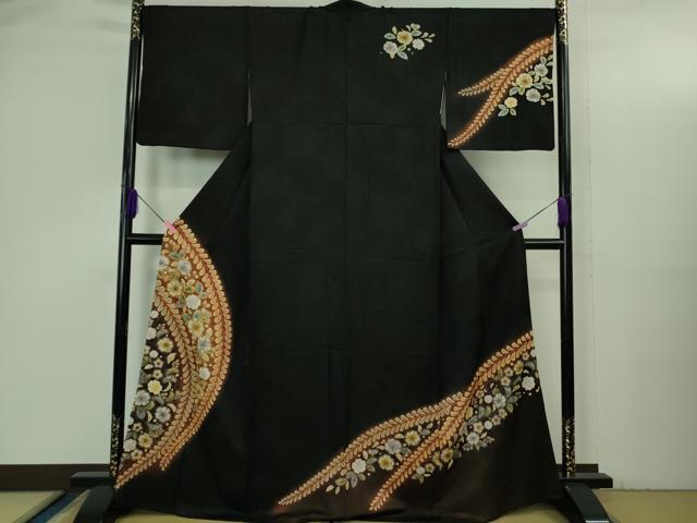 平和屋本店●極上　訪問着　辻が花　黒地　暈し染め　金通し地　逸品　DZAB3515kh6 平和屋本店○極上 訪問着 辻が花 黒地 暈し染め 金通し地 逸品