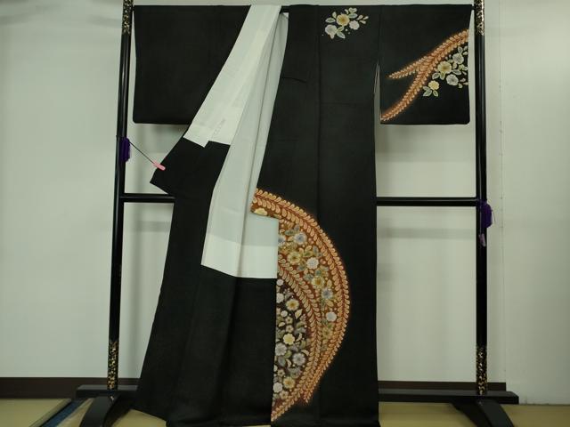 平和屋本店●極上　訪問着　辻が花　黒地　暈し染め　金通し地　逸品　DZAB3515kh6 平和屋着物○訪問着 作家物 孝美 辻が花 舞花文 正絹 逸品 AABF3610ck